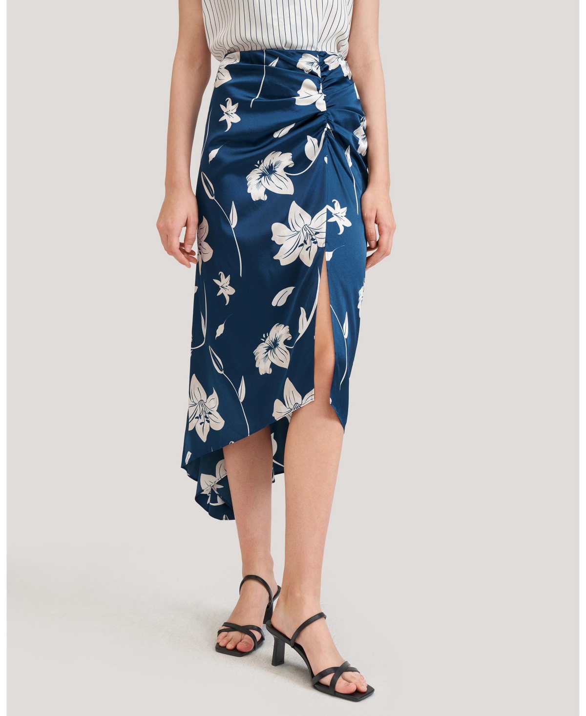 Lilysilk Vintage Midi Silk Floral Printed Skirt For Women In Blue