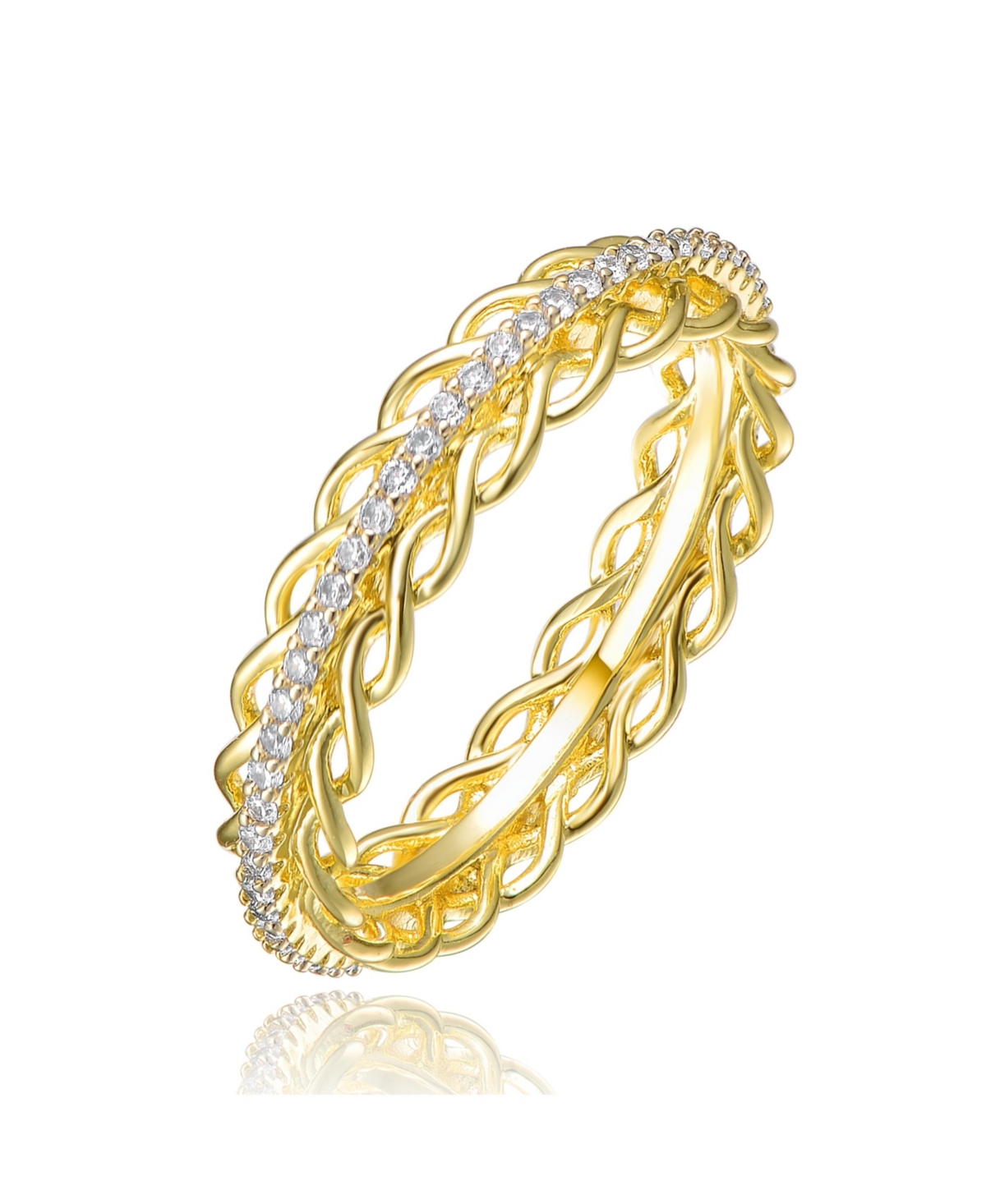 Ra 14K Gold Plated Cubic Zirconia 2 Chain Band Ring - Gold