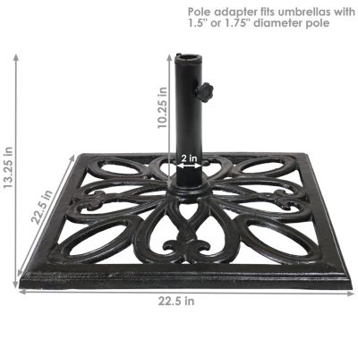 Outdoor Heavy-Duty Cast Iron Decorative Imperial Geometric Design Square Patio Umbrella Base - 16" - Black