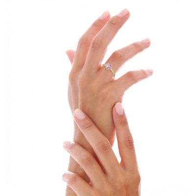 Teens 14k Gold Plated with Pink Cubic Zirconia & Enamel Halo Heart Stacking Ring