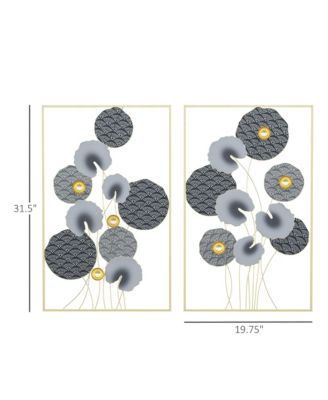 2 Pack 3D Metal Wall Art Lotus Leaves Hanging,