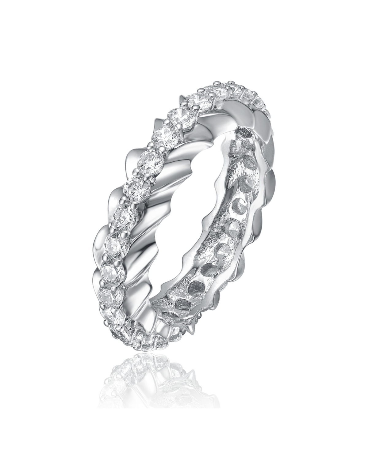 Ra White Gold Plated Oval Cubic Zirconia Band Ring - Silver