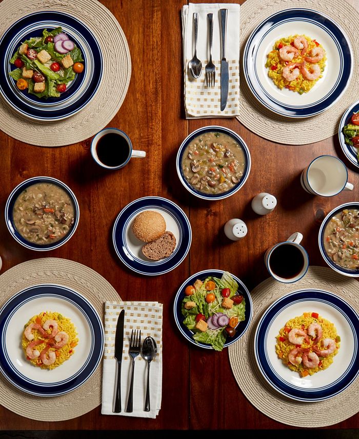 Tabletops Gallery Blue Stripe 16PC Dinnerware Set, Service for 4 Macy's