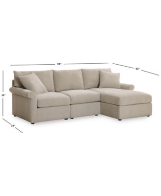 Wrenley 99" 3-Pc. Fabric Modular Chaise Sectional Sofa