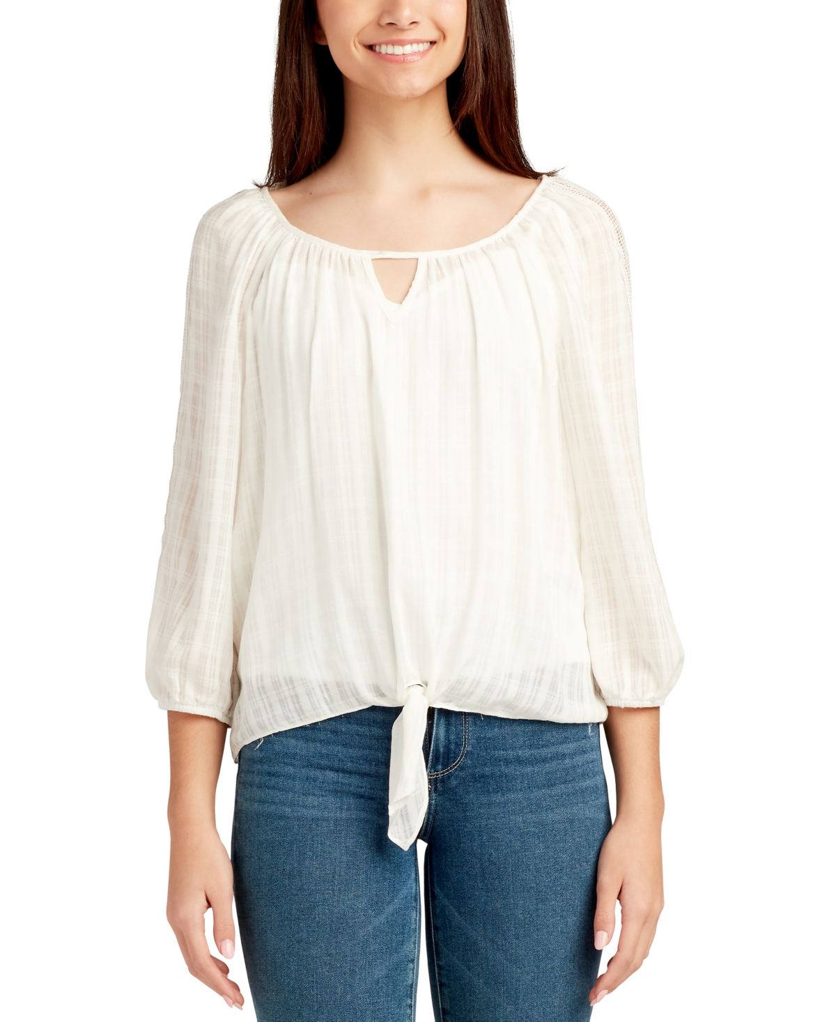 Bcx Juniors' Tie-Waist Keyhole-Neck Top