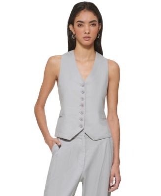 DKNY - Women's Seven-Button Linen-Blend Vest