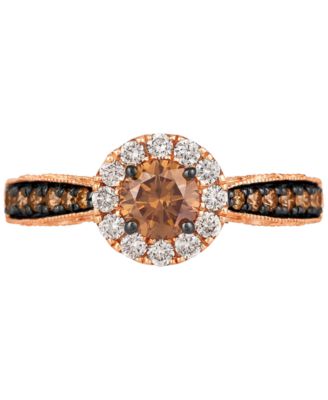 Chocolate Diamond (1 ct. t.w.) & Nude Diamond (1/4 ct. t.w.) Halo Ring in 14k Rose Gold