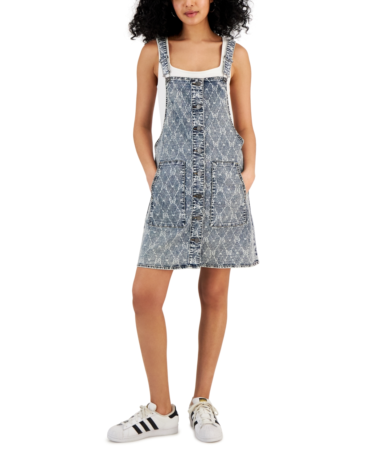 Juniors' Fit and Flare Button-Front Skirtall - Liv Wash