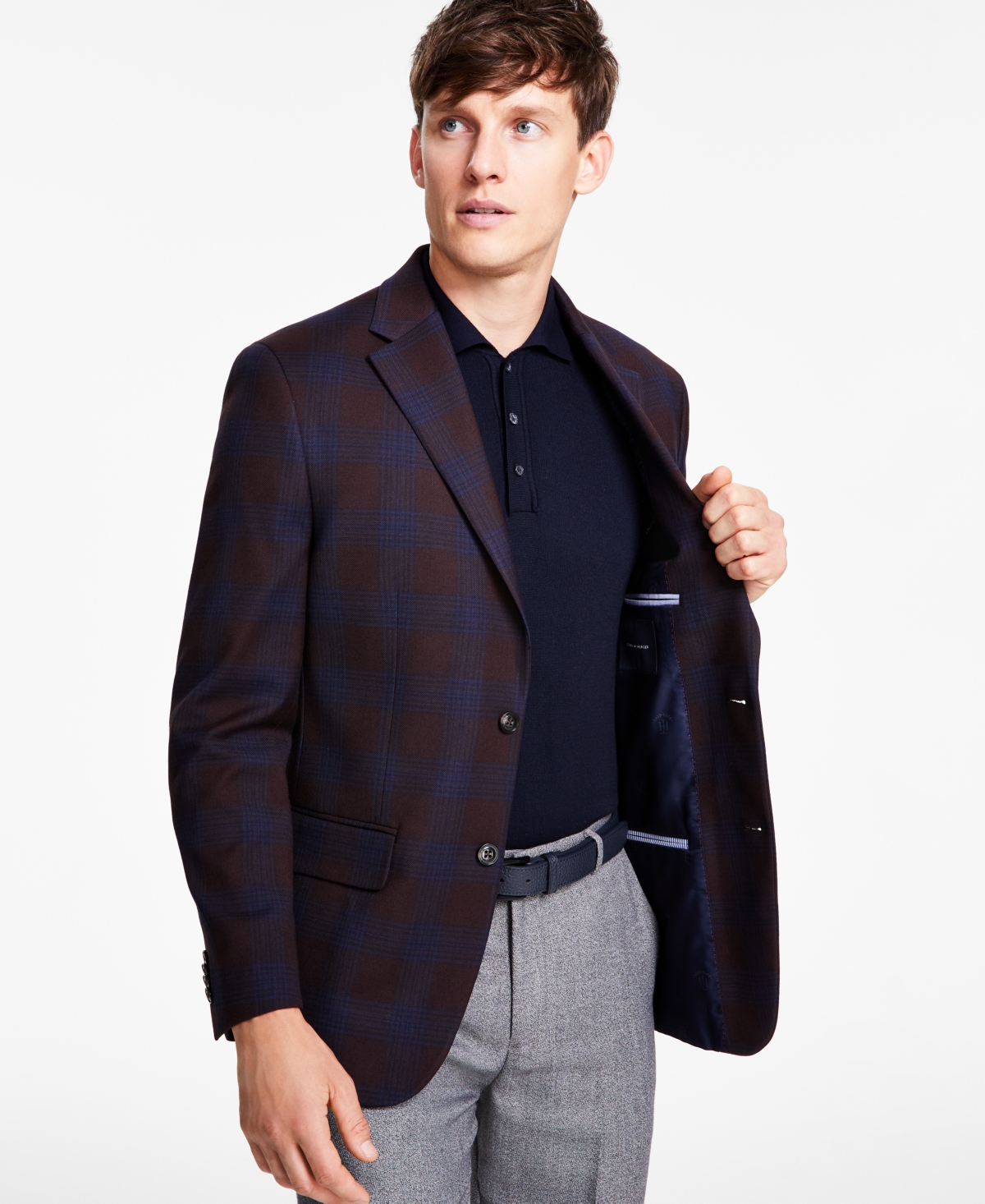 Tommy Hilfiger Men's Modern-FitPlaid Sport Coat - Burgundy/blue