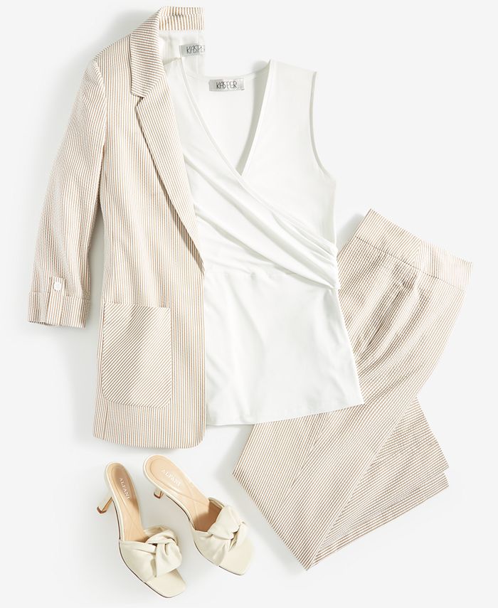 Top Femme Kasper - Manches Courtes, Rayé Vert Et Marron - Taille S - En Tricot - Occasion Très Bon état