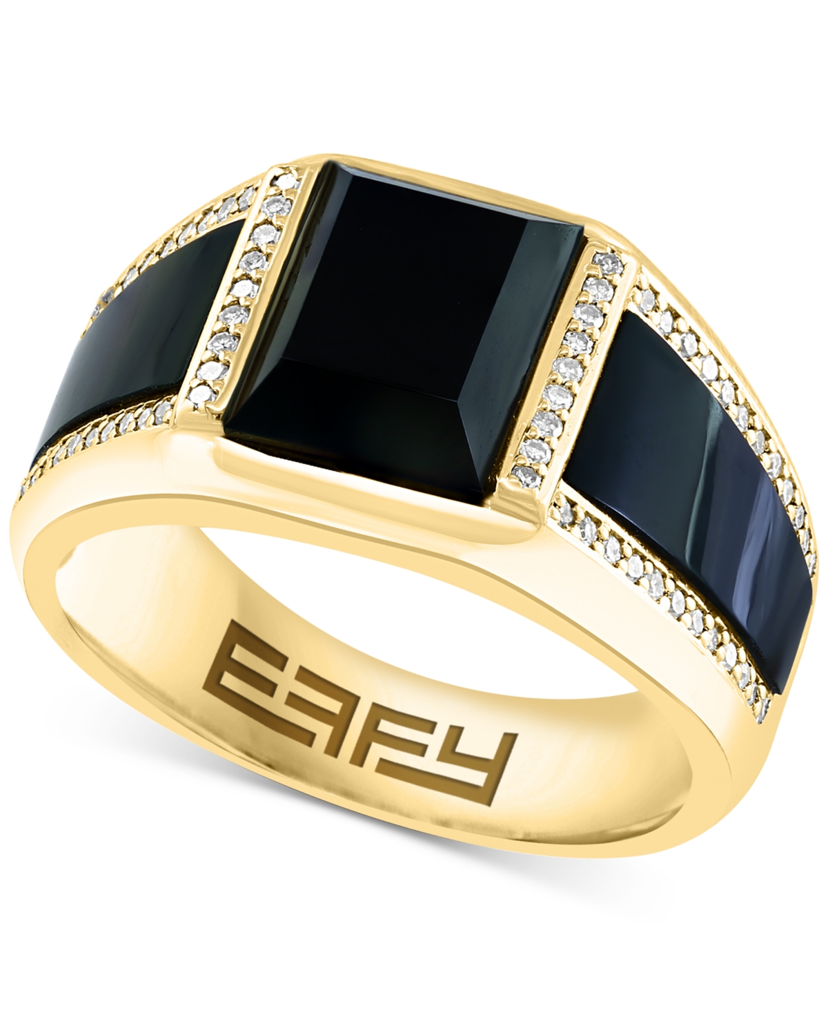Effy Men's Onyx & Diamond (1/4 ct. t.w.) Ring in 14k Gold-Plated Sterling Silver - Gold Over Silver