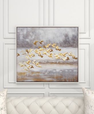 Canvas Bird Framed Wall Art with Silver-Tone Frame, 45" x 1" x 34"