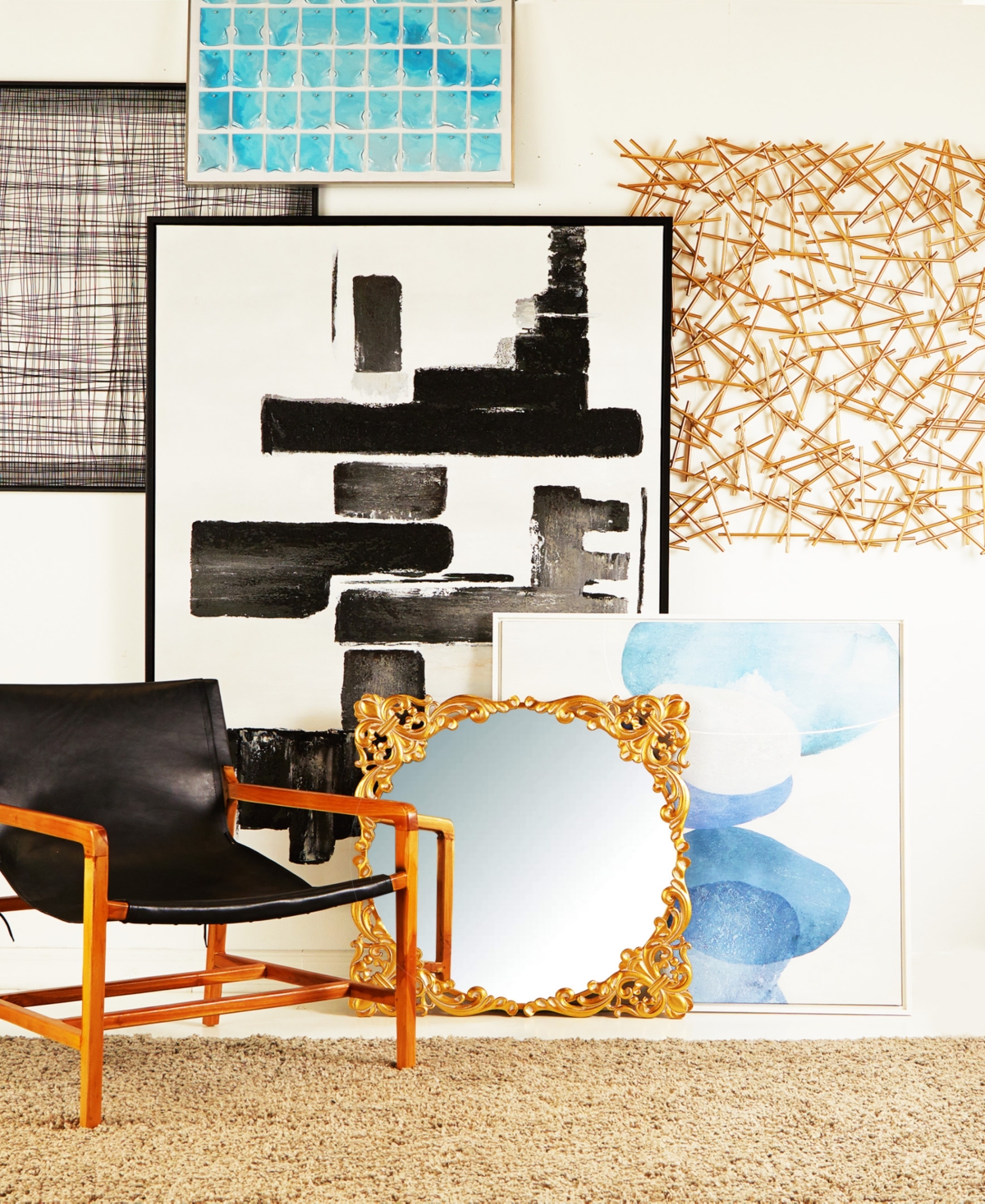 Rosemary Lane Canvas Overlapping Circle Abstract Framed Wall Art with White Frame, 37