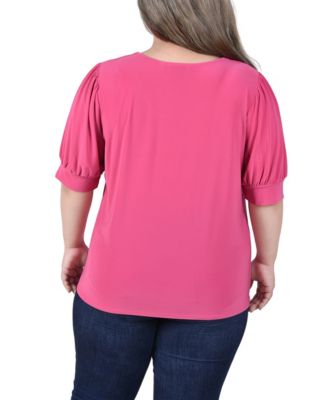 Plus Size Short Balloon Sleeve Top with Hardware
