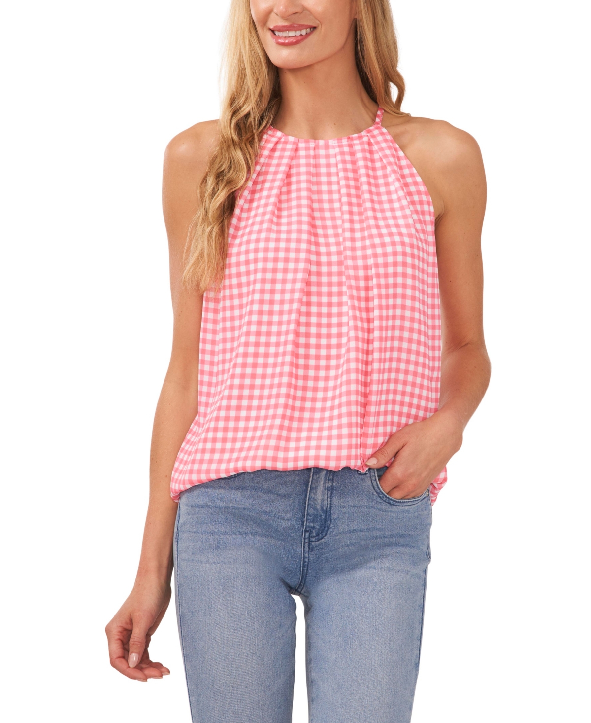 Cece Pleated Halter Top In Calypso Coral