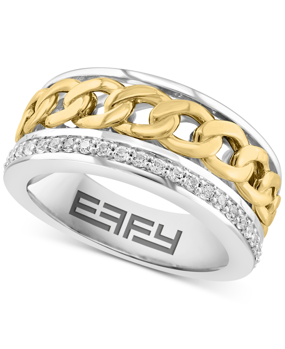 Effy Collection Effy Men's White Sapphire Chain Link Ring (1/2 Ct. T.w.) In Sterling Silver And 14k Gold-plate