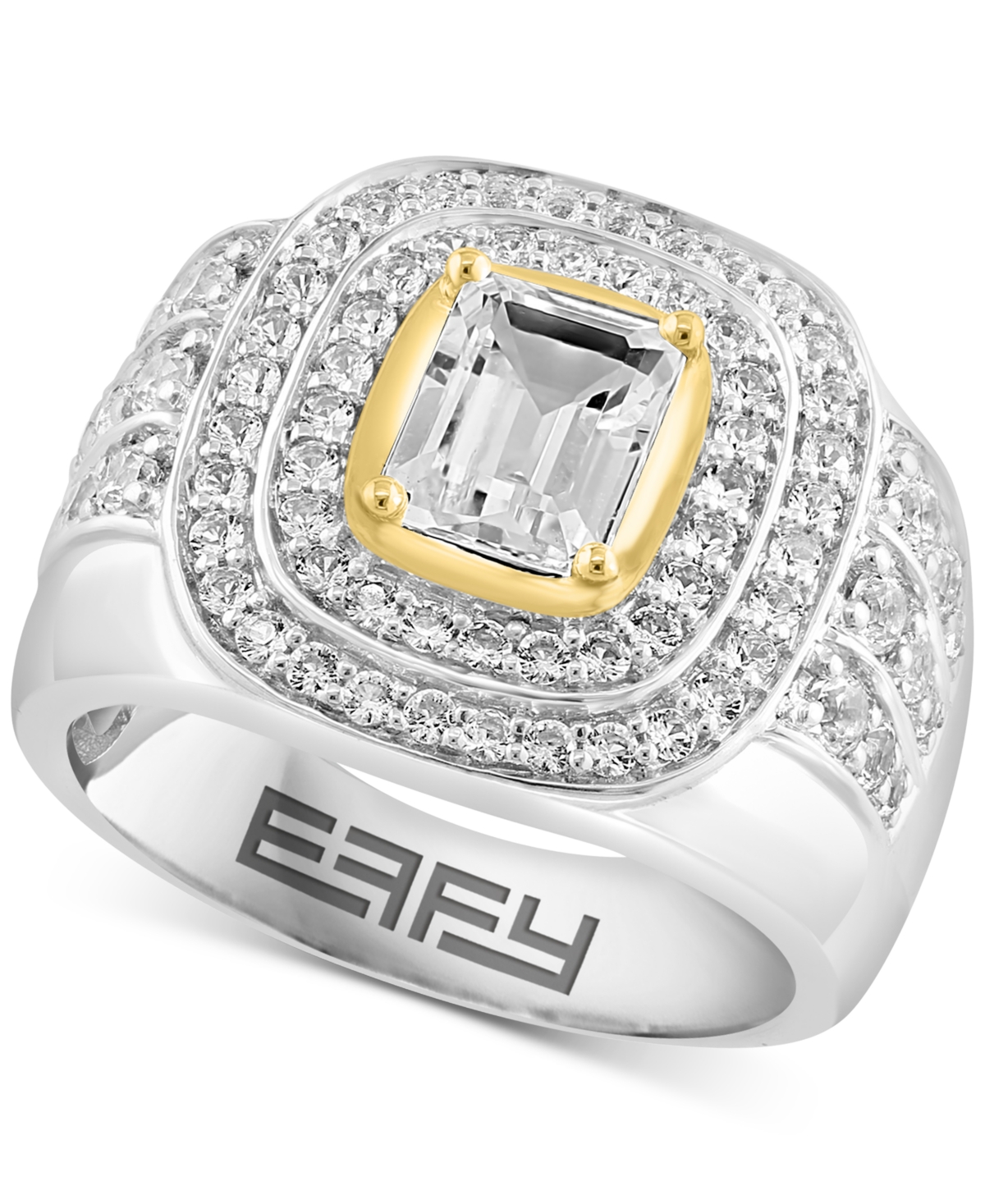 Effy Men's White Topaz Halo Cluster Ring (3 ct. t.w.) in Sterling Silver & 14k Gold-Plate - Silver