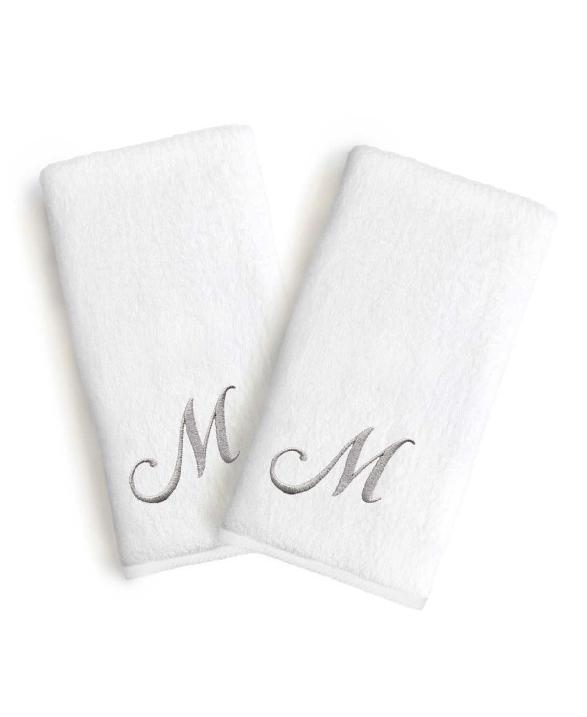 Linum Home Linum Gray Font Monogrammed Luxury 100% Turkish Cotton Novelty 2-piece Hand Towels, 16" X 30"