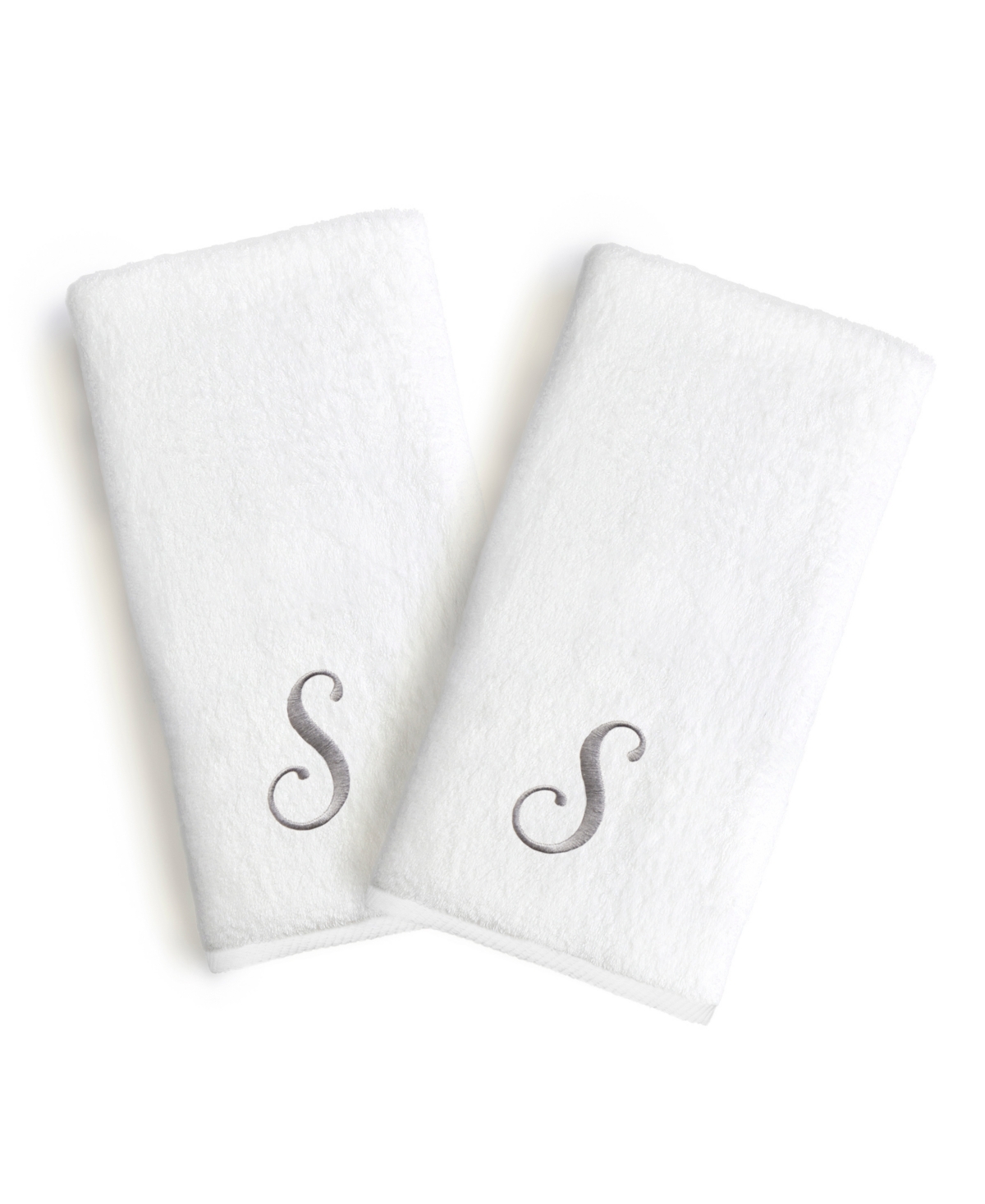Linum Home Linum Gray Font Monogrammed Luxury 100% Turkish Cotton Novelty 2-piece Hand Towels, 16" X 30"