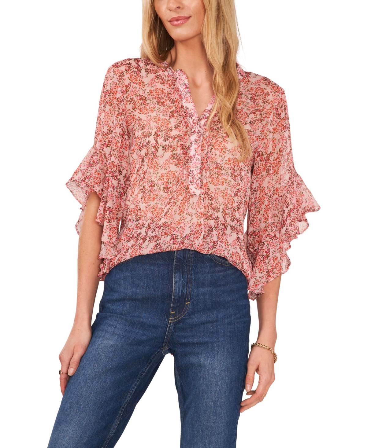 VINCE CAMUTO WOMEN'S PINTUCK FLUTTER SLEEVE BLOUSE