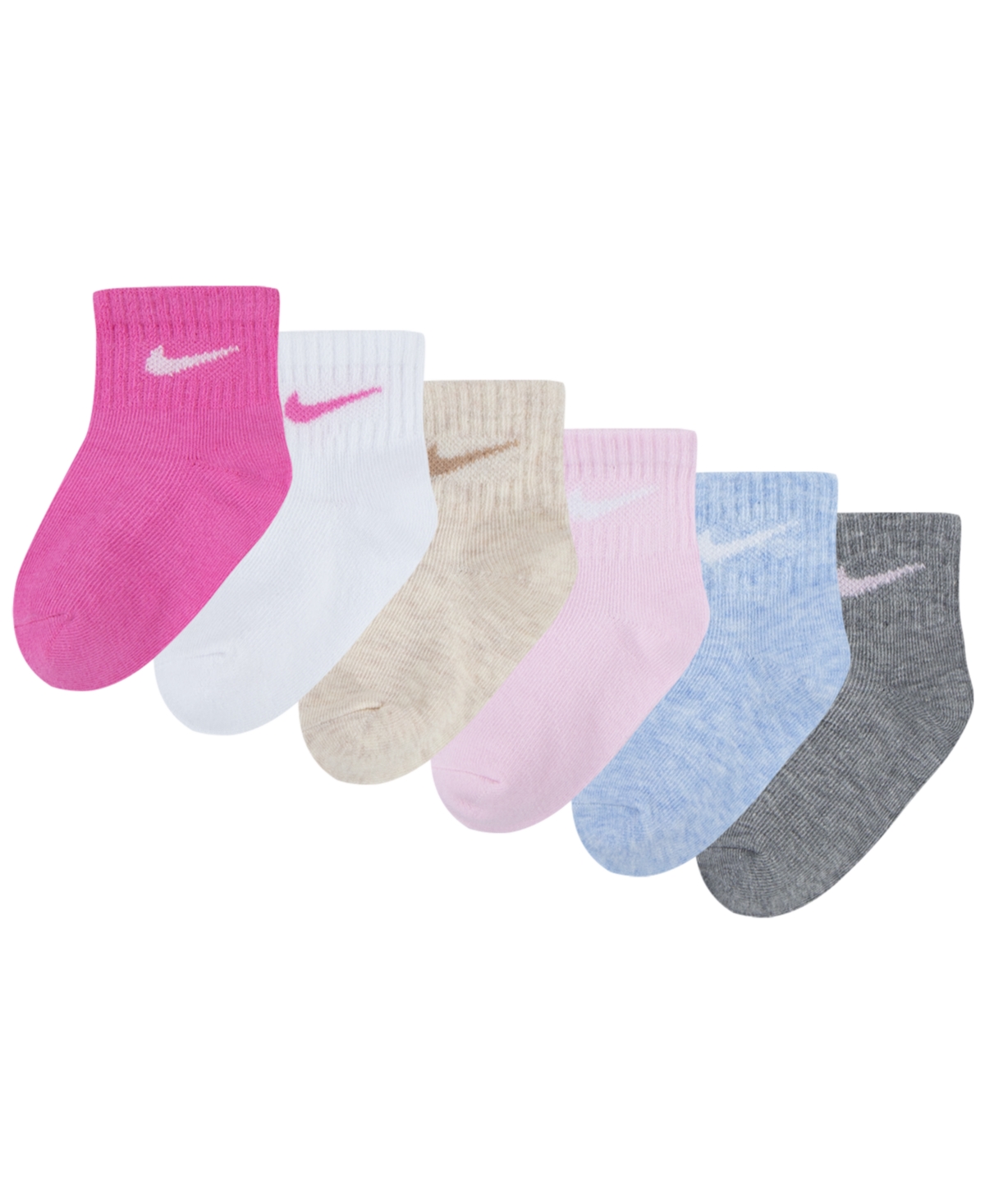 Shop Nike Baby Boys Or Baby Girls Assorted Ankle Socks, Pack Of 6 In Playful Pink