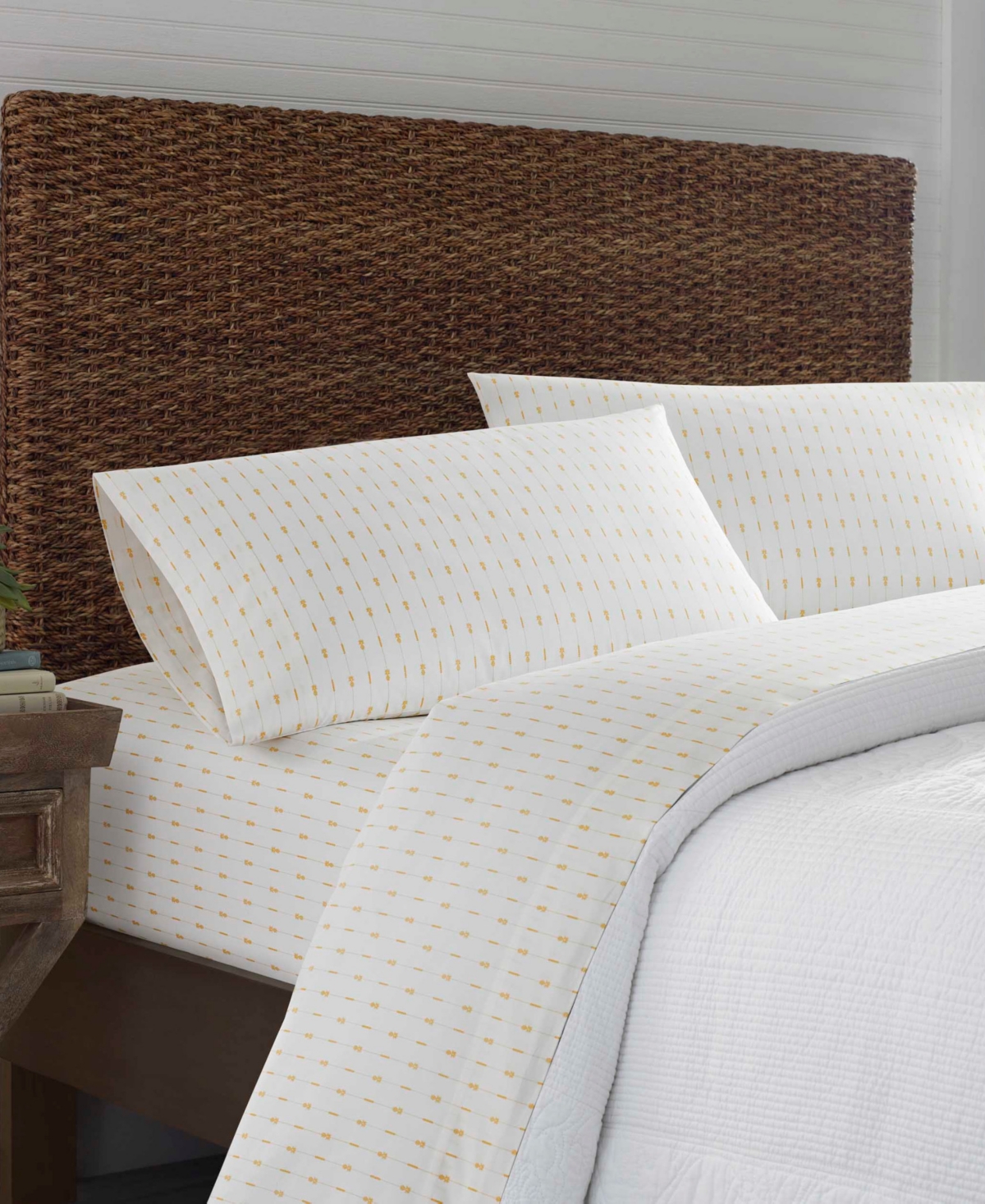 Tommy Bahama Home Cotton Percale 4 Piece Sheet Set, Queen In Pineapple Stripe Palm Green