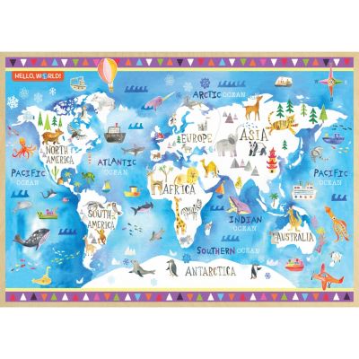 MasterPieces Hello, World! - World Map 60 Piece Wood Jigsaw Puzzle