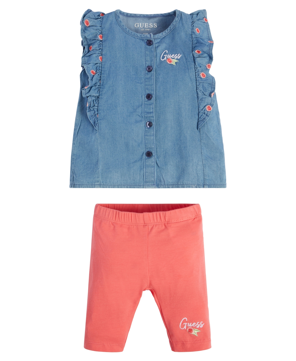 GUESS BABY GIRLS CHAMBRAY BUTTON UP TOP AND LEGGINGS, 2 PIECE SET