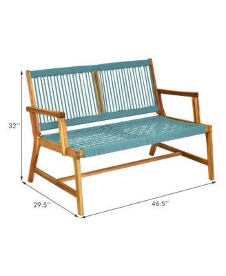 2-Person Patio Acacia Wood Bench Porch Garden Yard Deck