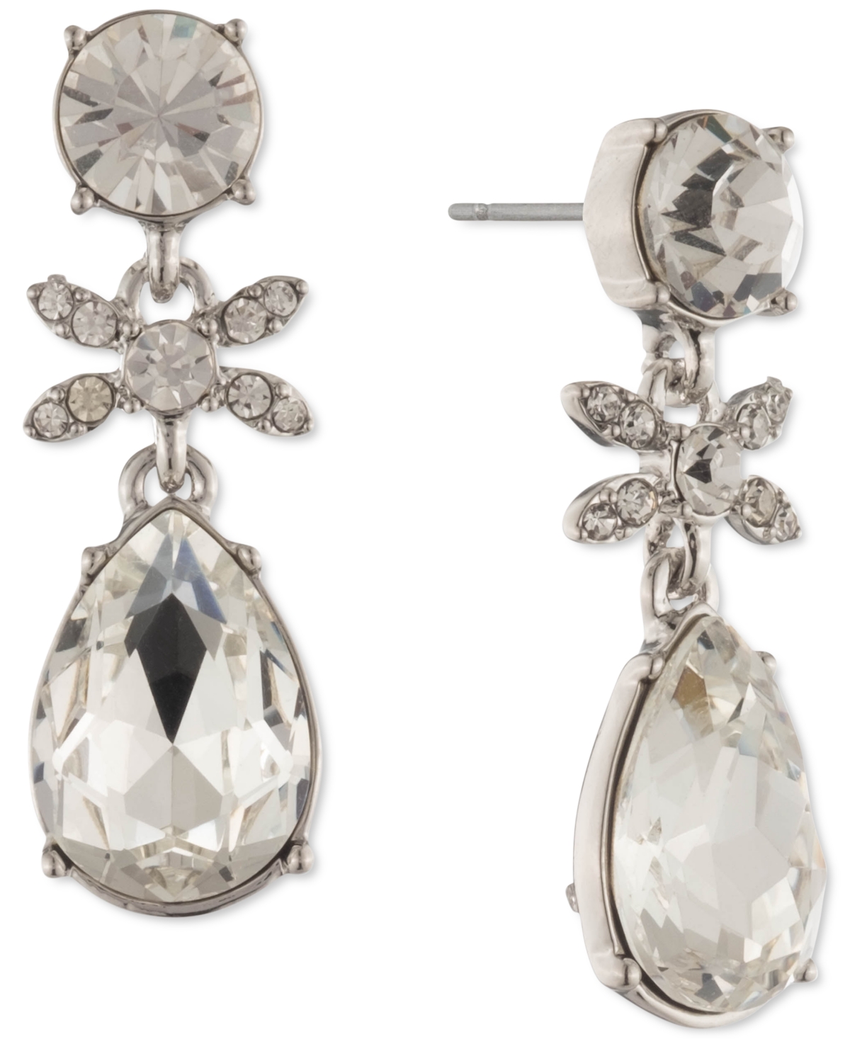 Givenchy Bijoux  Silver-tone Crystal Double Drop Earrings In White