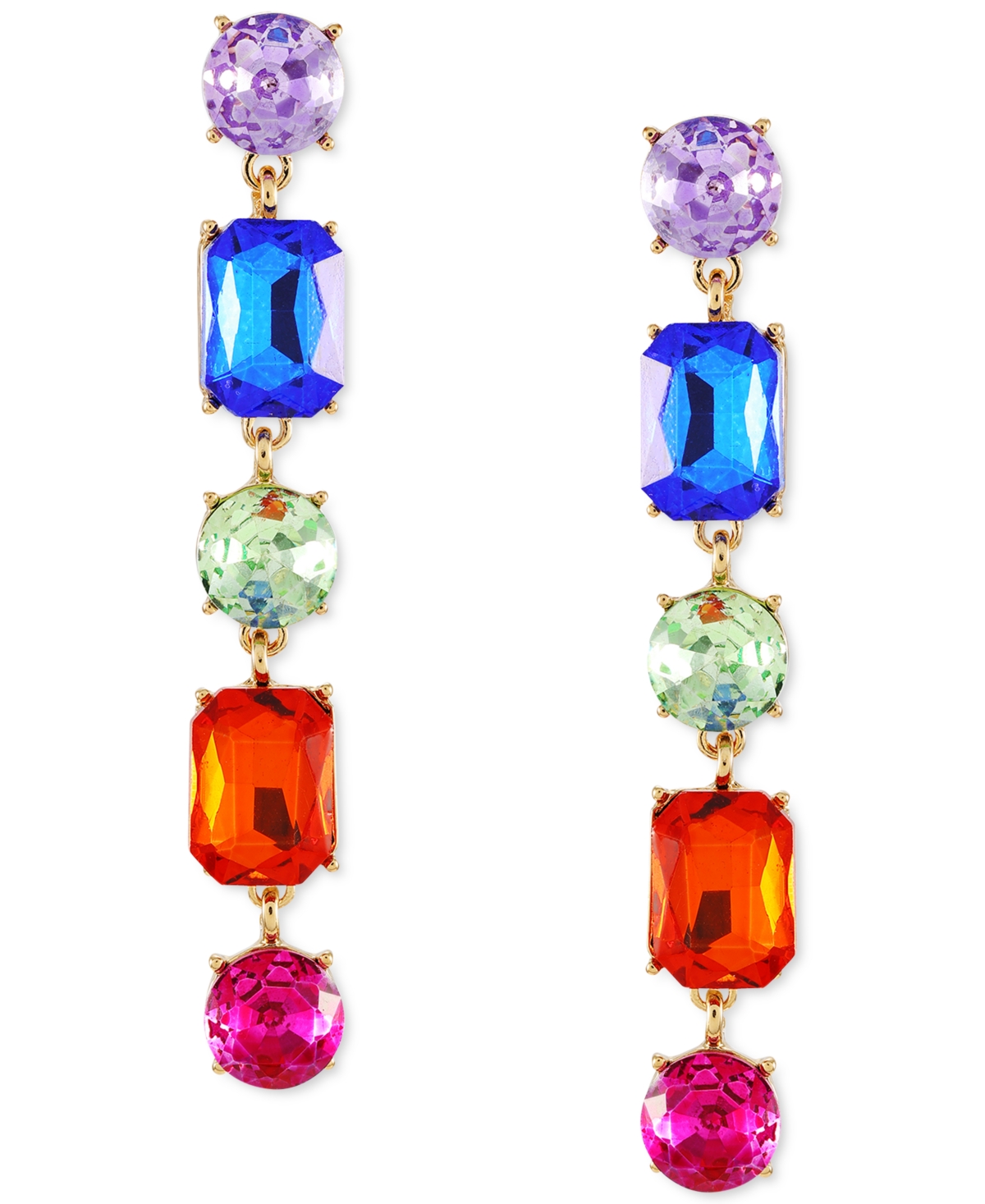 Guess Gold-tone Rainbow Mixed Crystal Linear Drop Earrings In Gold  Rainbow Stone Linear