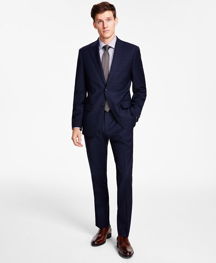 Tommy Hilfiger Men's Modern-Fit TH Flex Stretch Plaid Wool Blend Suit ...