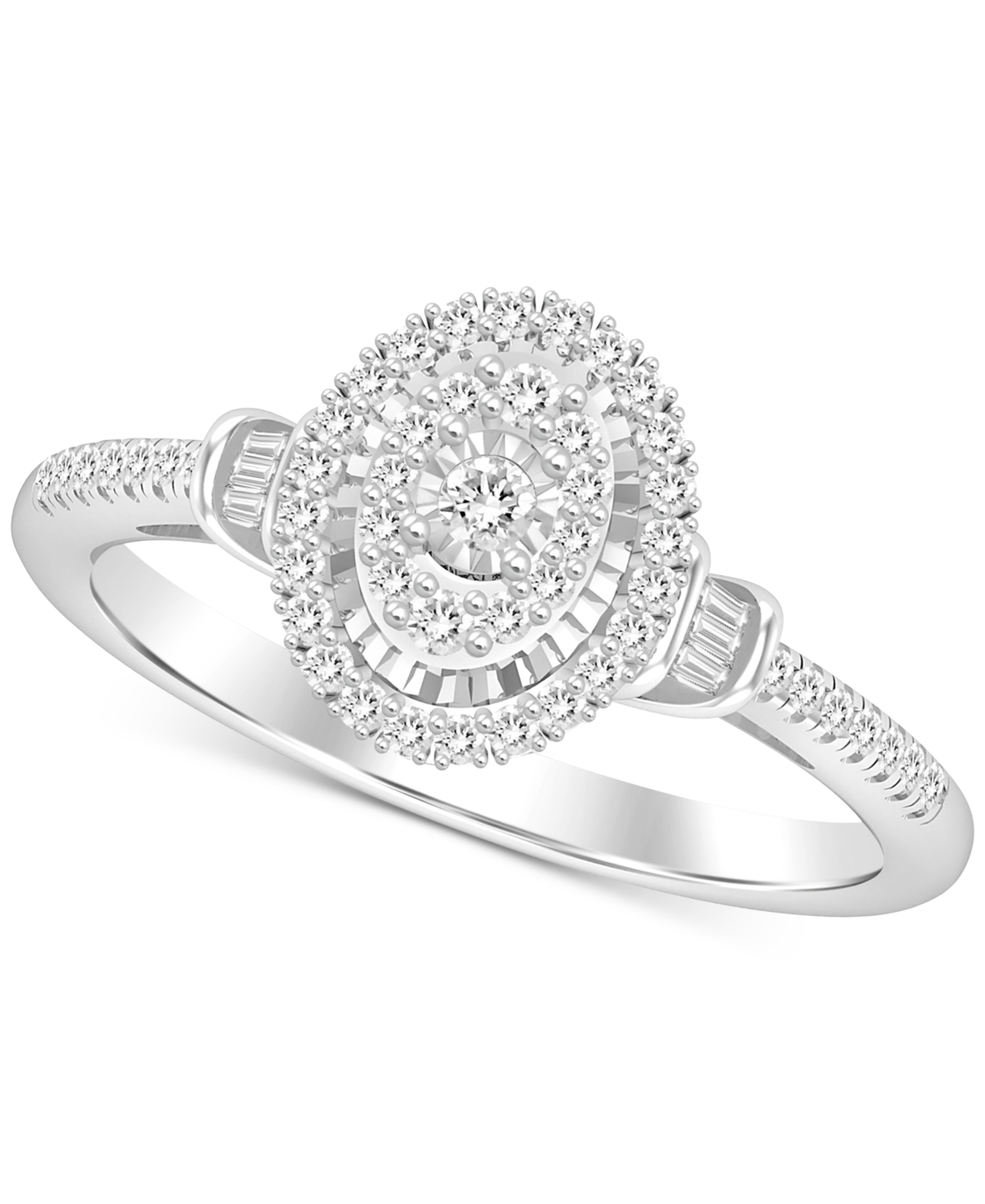Macy's Diamond Baguette & Round Oval Halo Ring (1/4 Ct. T.w.) In 10k White Gold