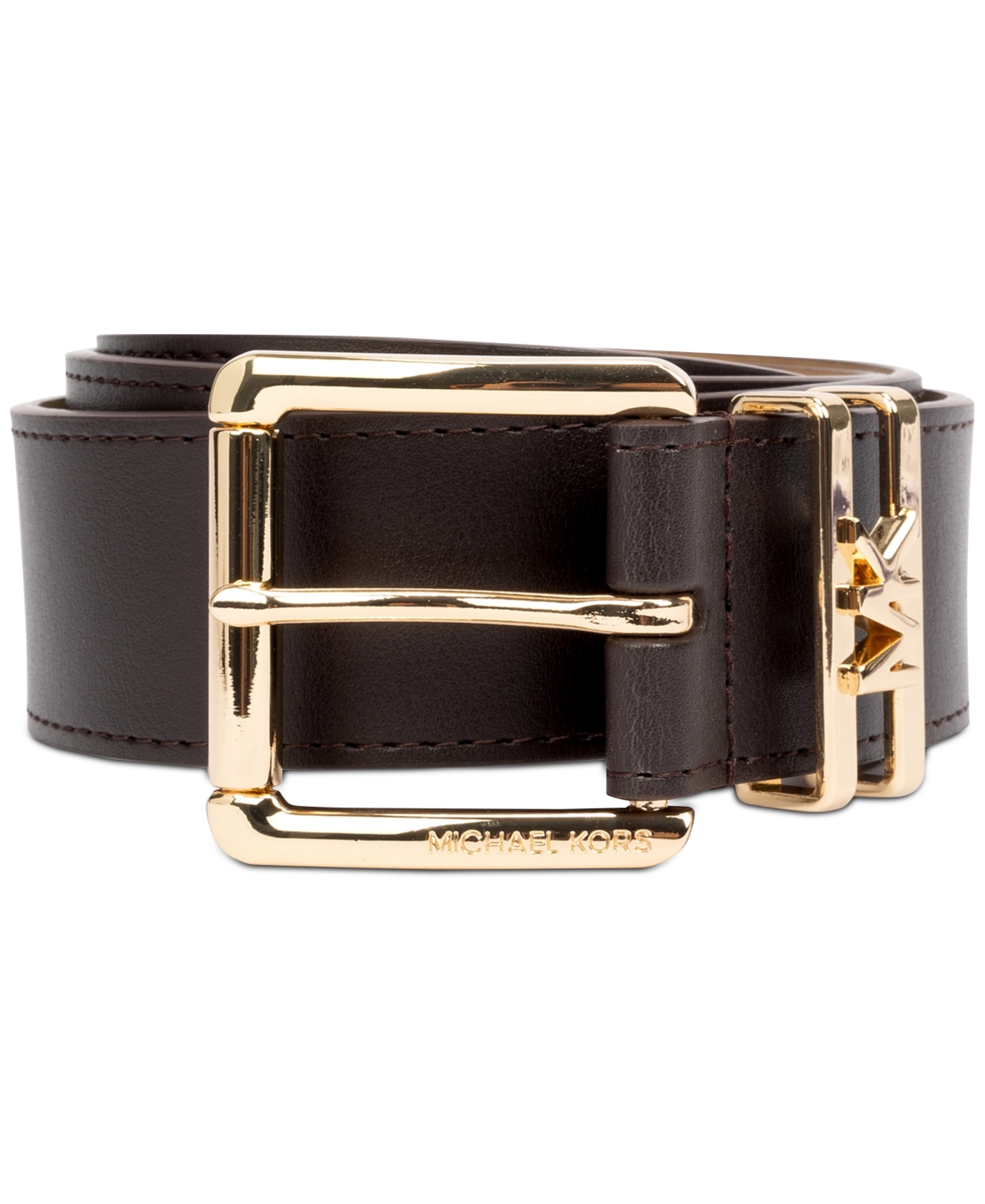 Michael Michael Kors Women's Genuine Leather Logo Belt - Chocolate