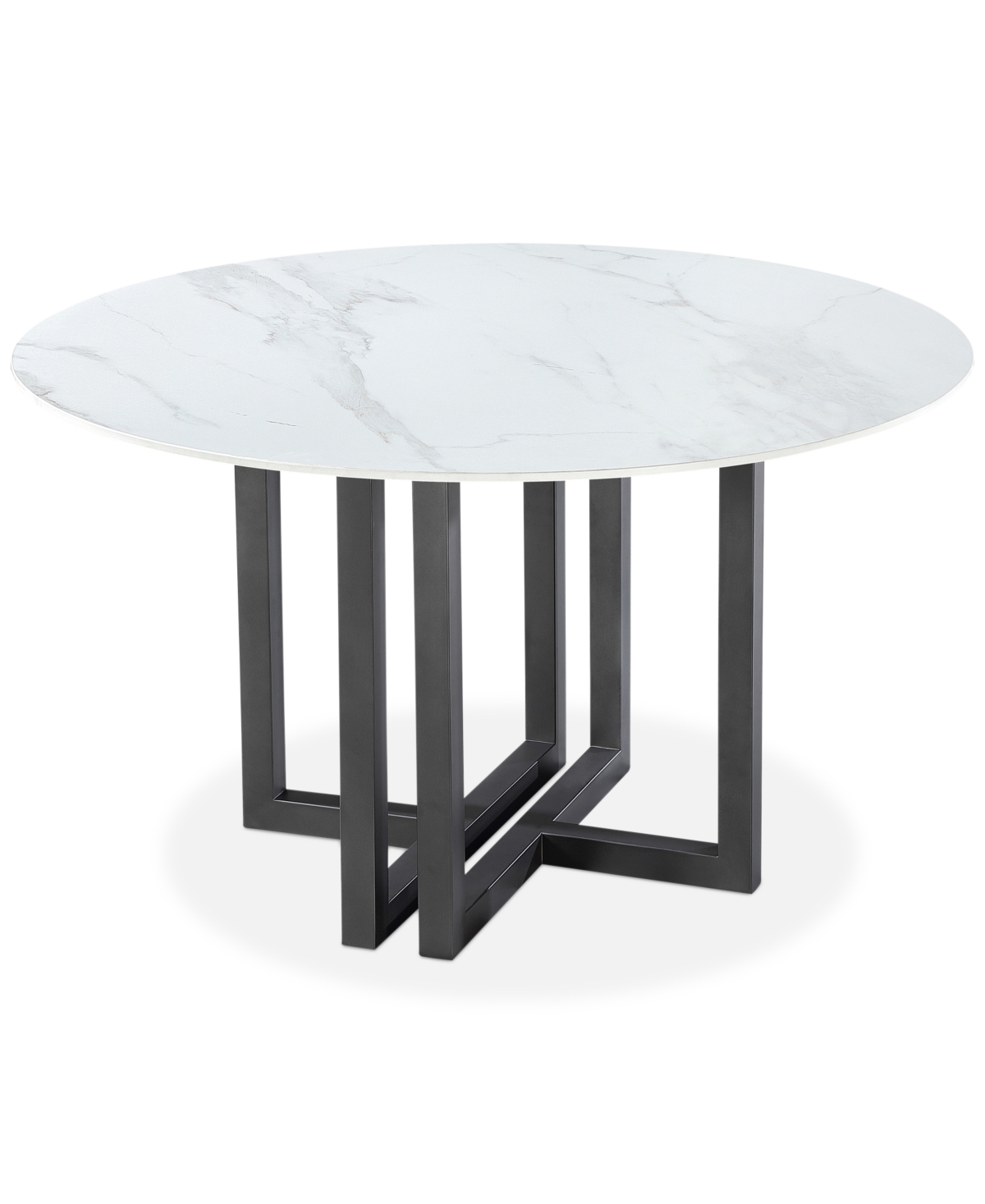 Furniture Emila 54" Round Sintered Stone Mix And Match Dining Table, Created For Macy's In White Sintered Stone With Black Base