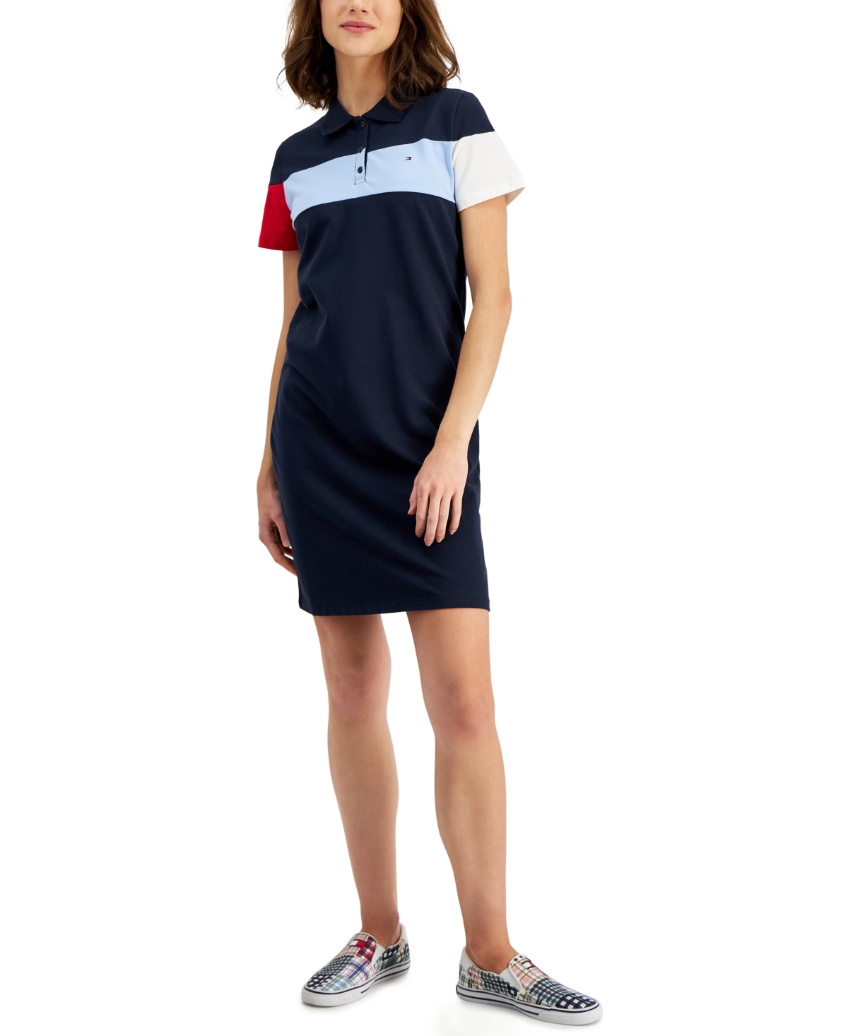 TOMMY HILFIGER WOMEN'S SHORT-SLEEVE COLORBLOCKED POLO DRESS