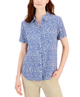 Tommy Hilfiger - Women's Floral-Print Short-Sleeve Camp Shirt