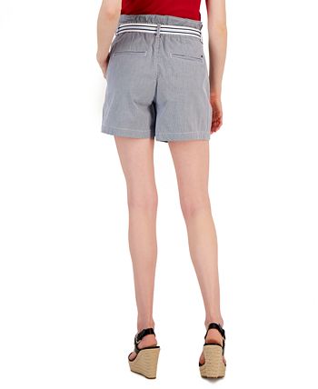 Tommy Hilfiger Striped Belted Paper-Bag Shorts -