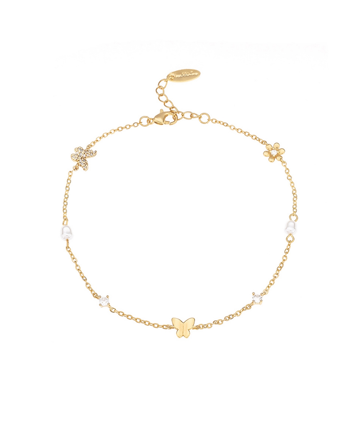 Ettika 18K Gold Plated Butterfly Imitation Pearl Anklet