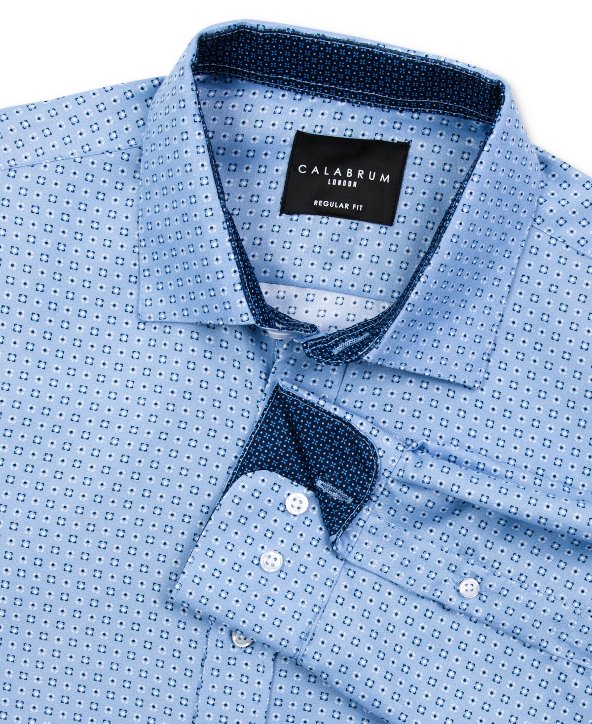 Calabrum Men's Regular Fit Micro Geo Print Wrinkle Free Performance Dress Shirt In Light Blue