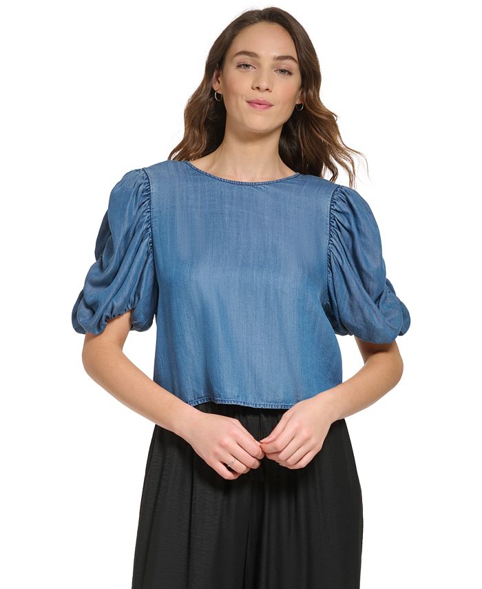 DKNY Women's Crewneck Puffed-Sleeve Top - Macy's