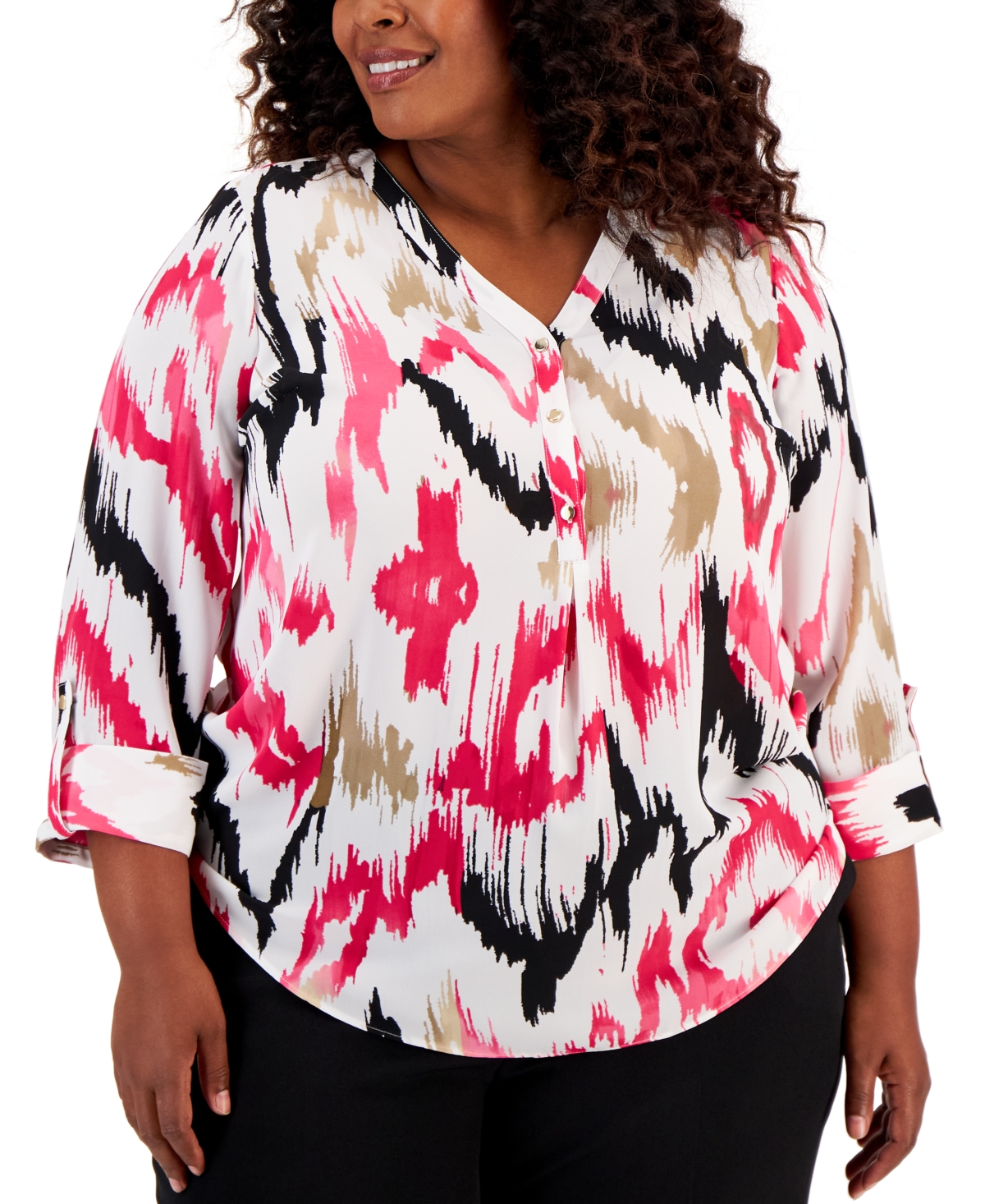 JM COLLECTION PLUS SIZE PRINTED UTILITY TOP, CREATED FOR MACY'S