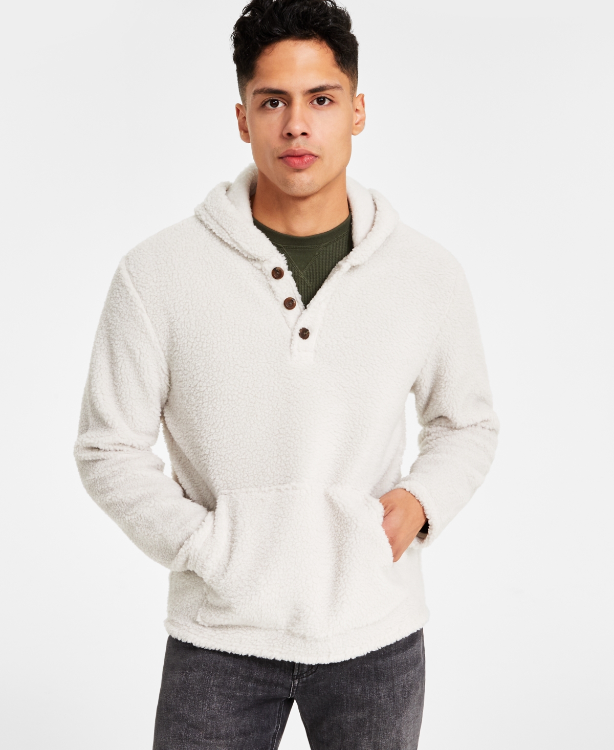 Men's Regular-Fit Solid Fleece Hoodie, Created for Macy's - Stone Block
