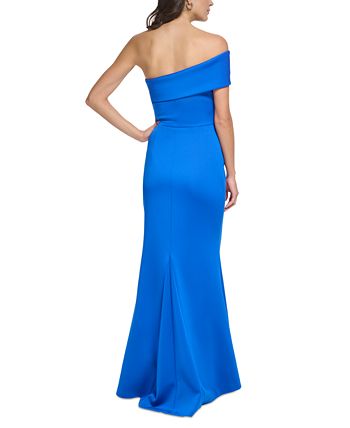 Eliza J Women s Asymmetric Neck Side Pleat Scuba Gown Macy s