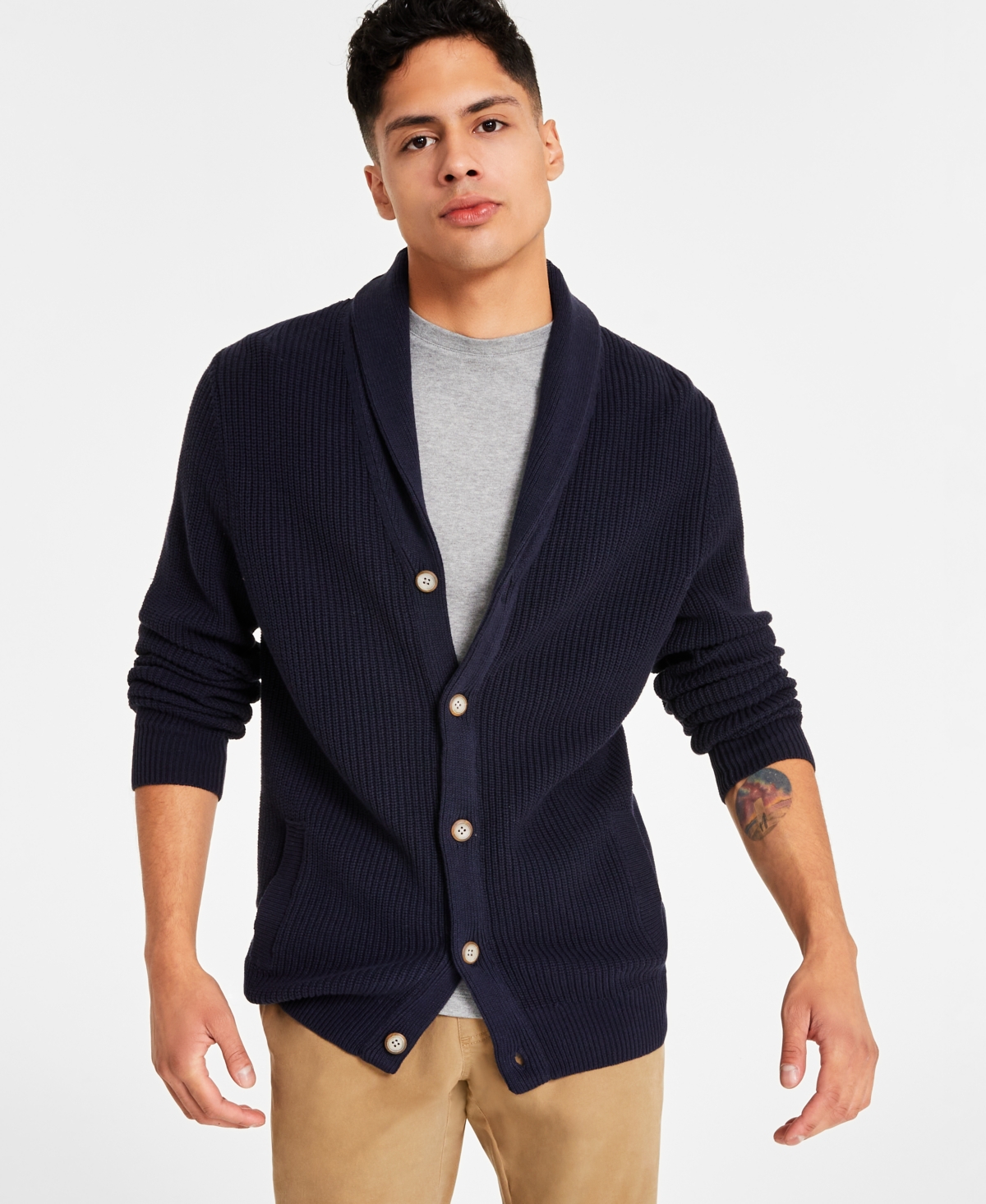 Sun + Stone Men's Alvin Cardigan Sweater, Created for Macy's - Navy Suit
