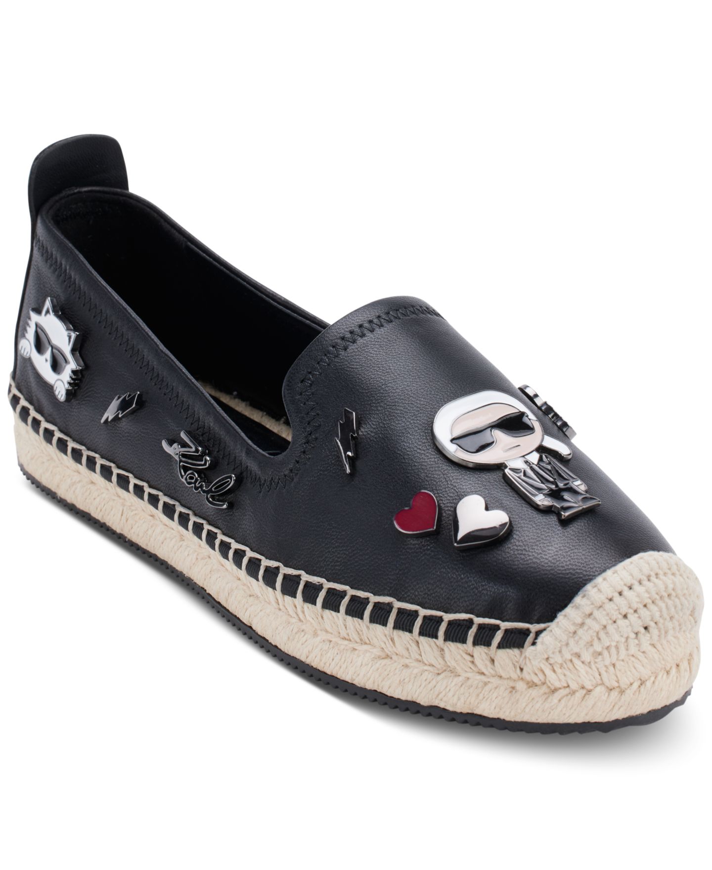 Женские балетки KARL LAGERFELD PARIS Michaela Embellished Slip-On Espadrille Flats, цвет: Чёрный — фото 1