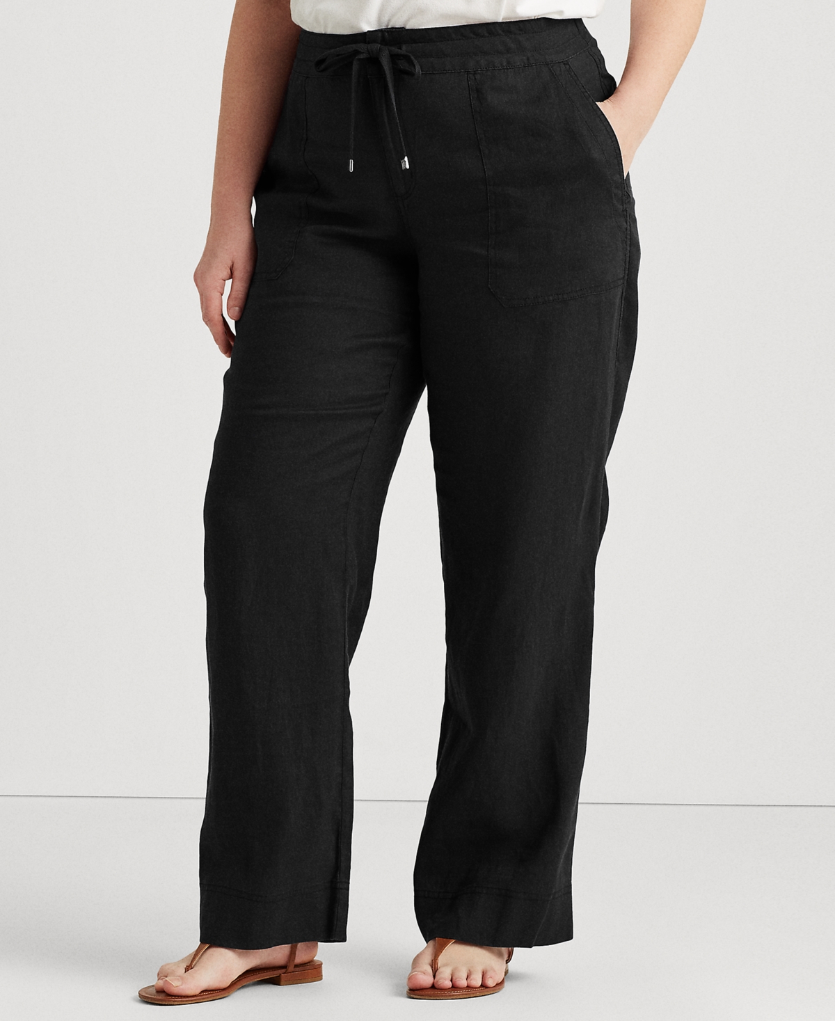 Lauren Ralph Lauren Plus-size Linen Wide-leg Pants In Black