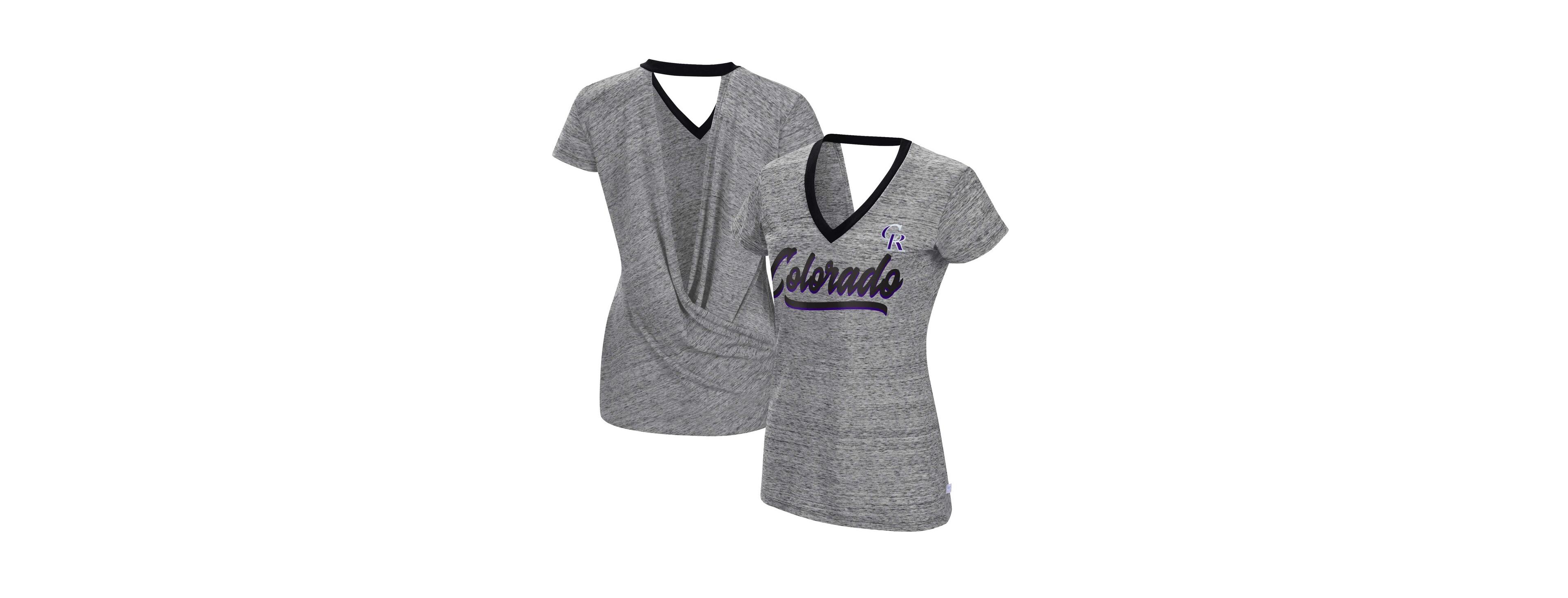 Women's Touch Black Colorado Rockies Halftime Back Wrap Top V-Neck T-shirt
