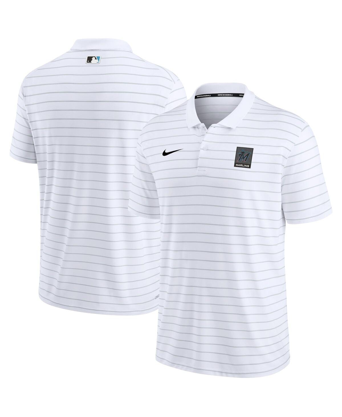 NIKE MEN'S NIKE WHITE MIAMI MARLINS AUTHENTIC COLLECTION STRIPED PERFORMANCE PIQUE POLO SHIRT