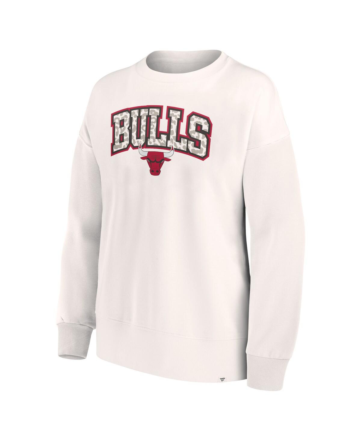 Shop Fanatics Women's  White Chicago Bulls Tonal Leopard Pullover Sweatshirt